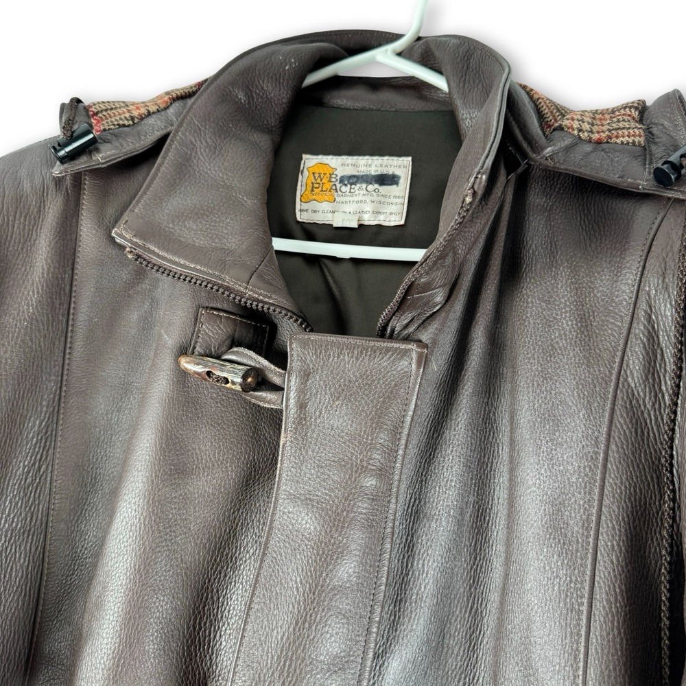 WB Place & Co Mens Brown Deerskin Leather Toggle Duffle Coat Sz L Large - Picture 5 of 6